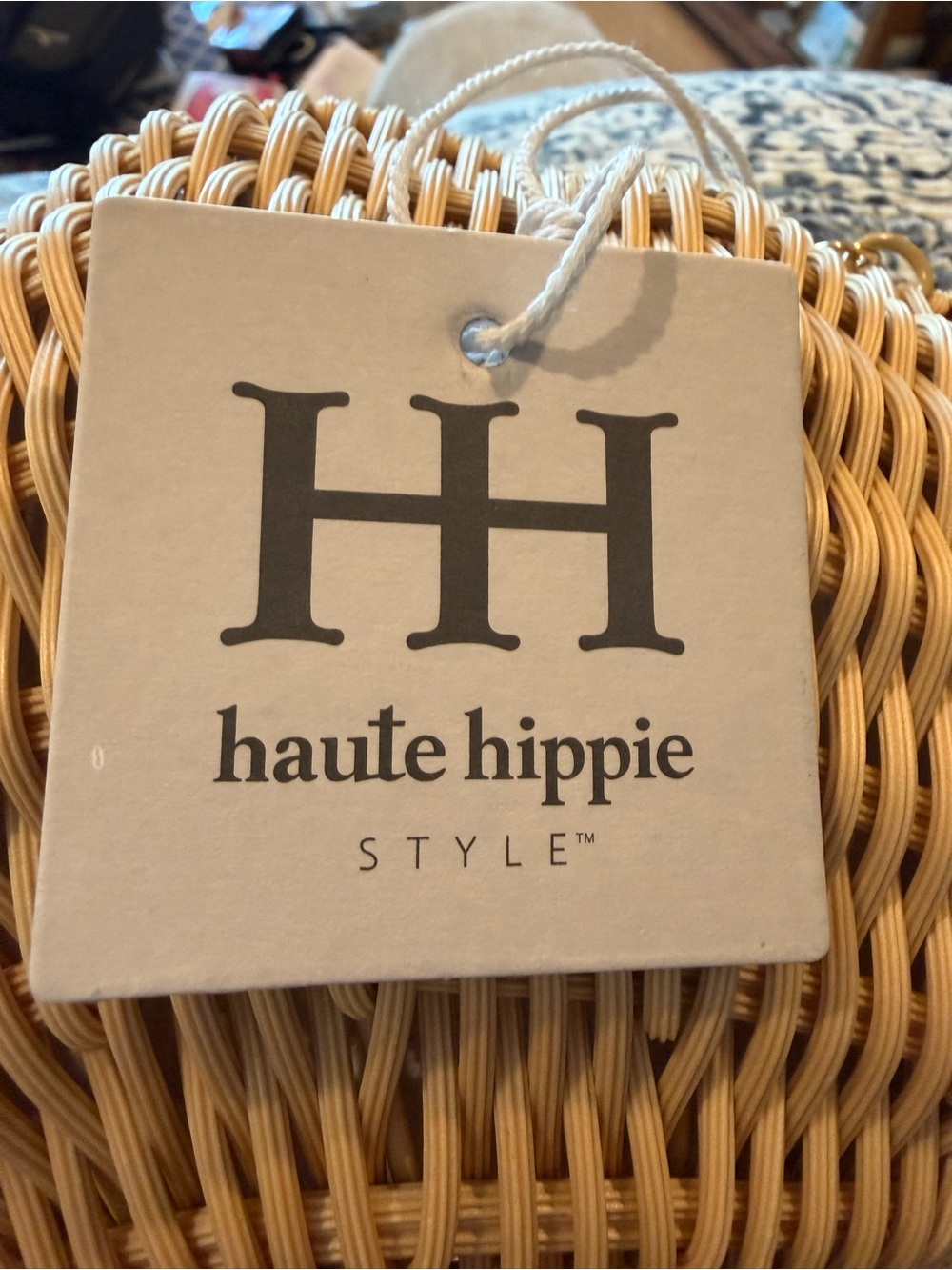 Haute Hippie Natural Rattan Woven Clutch with Gold Chain Detail - Picture 2 of 7